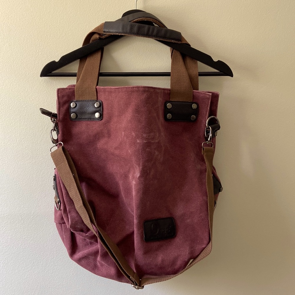Distressed Canvas Large Bag Maroon